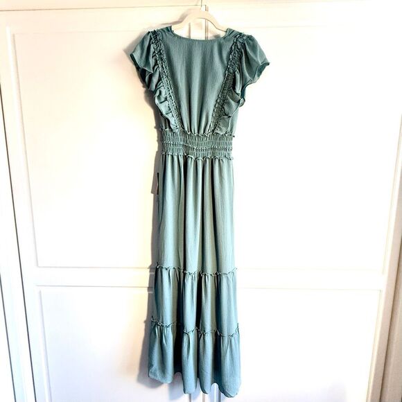 NWT Max Studio pebble crepe flutter sleeve maxi dress in blue  Size S - Picture 6 of 9